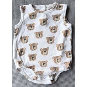 SIXX Bear Print Bubble Romper 12-18M Organic Cotton Baby One Piece Neutral